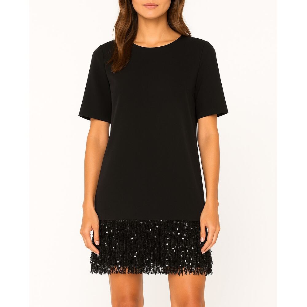 Kate Spade Sequin Fringe Hem Short Sleeve Dress in Black Size Small